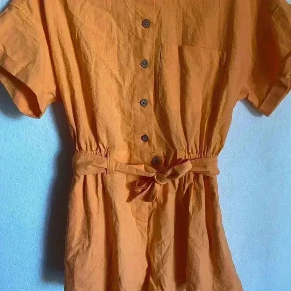 Free People No Plans Orange Smocked Waistband Boho Cottagecore Romper Size XS - Picture 5 of 10